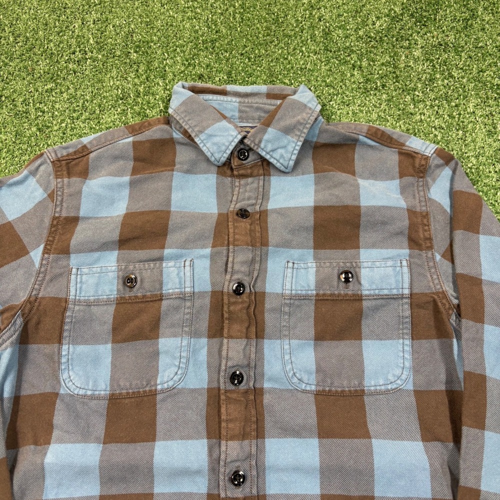 Vintage J. Crew Flannel Shirt Brown Blue Plaid - Picture 2 of 6